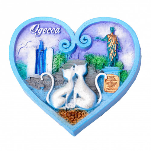 Магнит Одесса Сердце с котами голубой